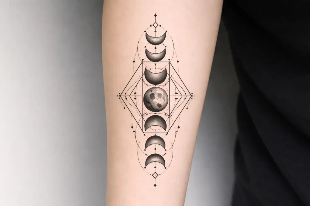 Geometric Moon Phases Tattoo