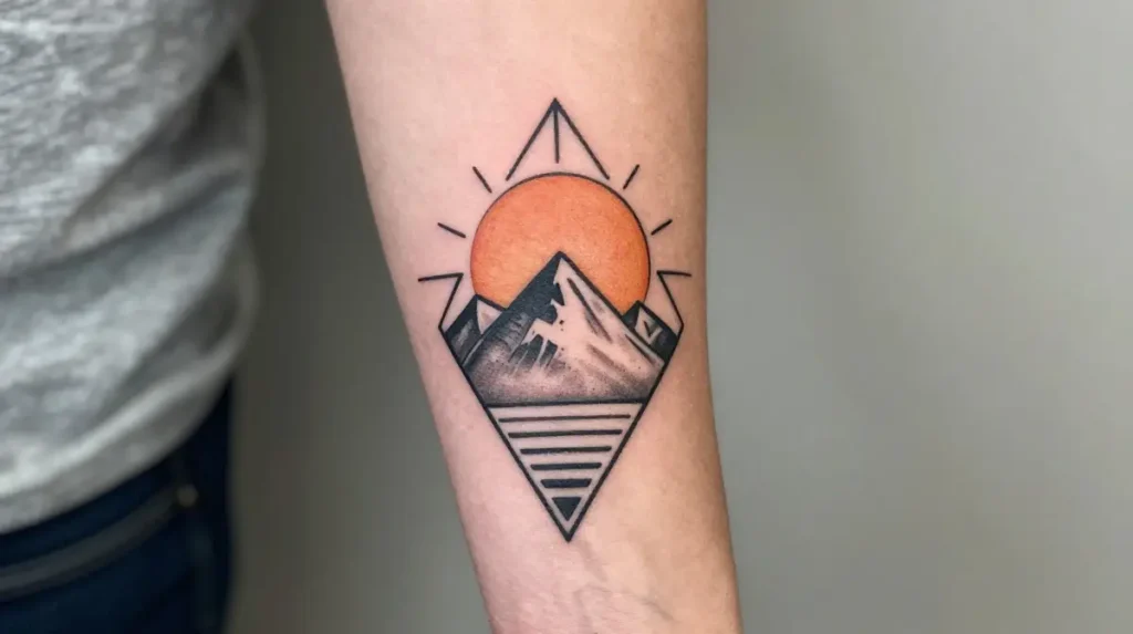 Geometric Sunrise Tattoo on the Forearm