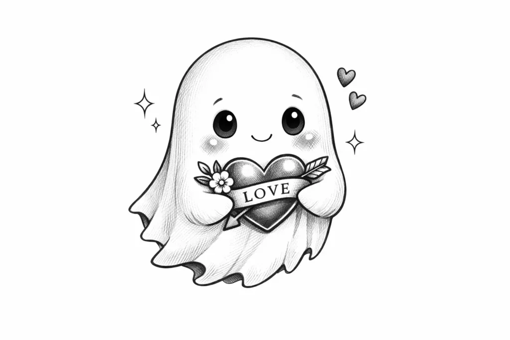 Ghost with Heart Tattoo