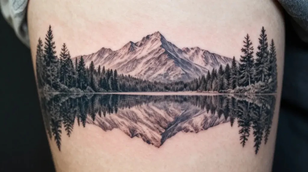 Glassy Lake Reflection Scene Tattoo