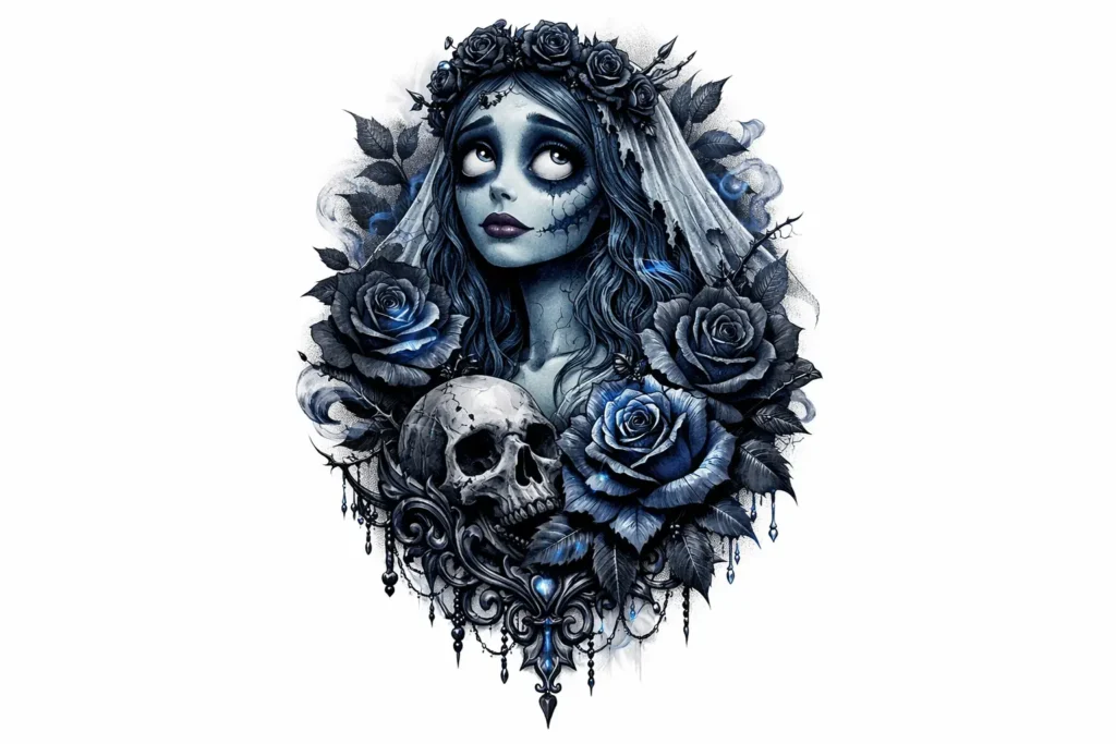 Gothic Floral Corpse Bride Tattoo