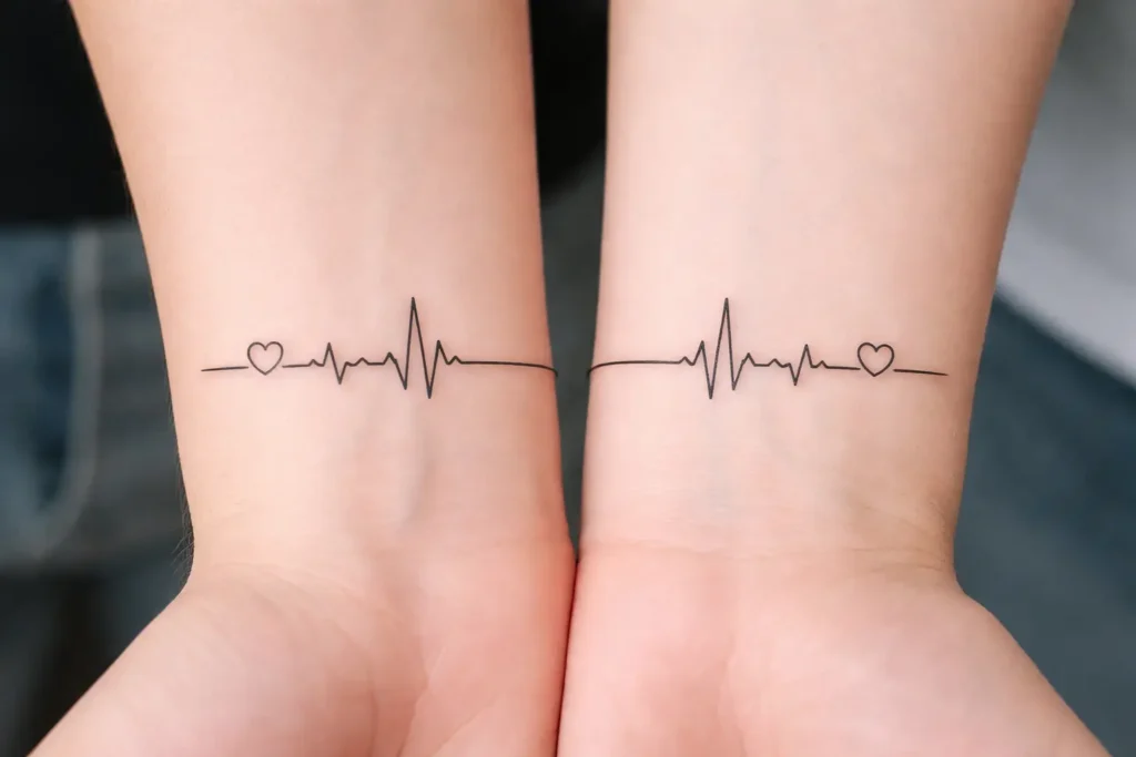Heartbeat Line Matching Tattoos