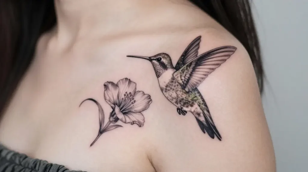 Hummingbird and Flower Tattoo
