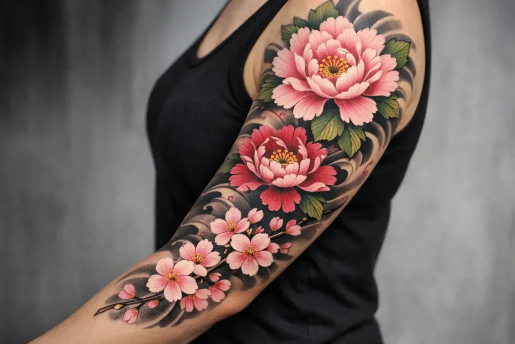 Japanese Flower Arm Tattoo