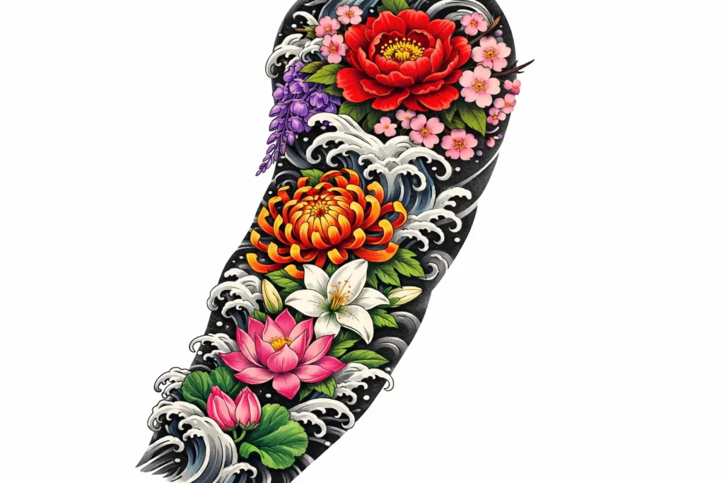 Japanese Flower Sleeve Tattoo
