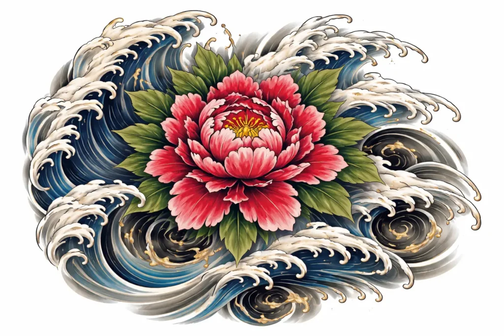Japanese Flower with Waves Design