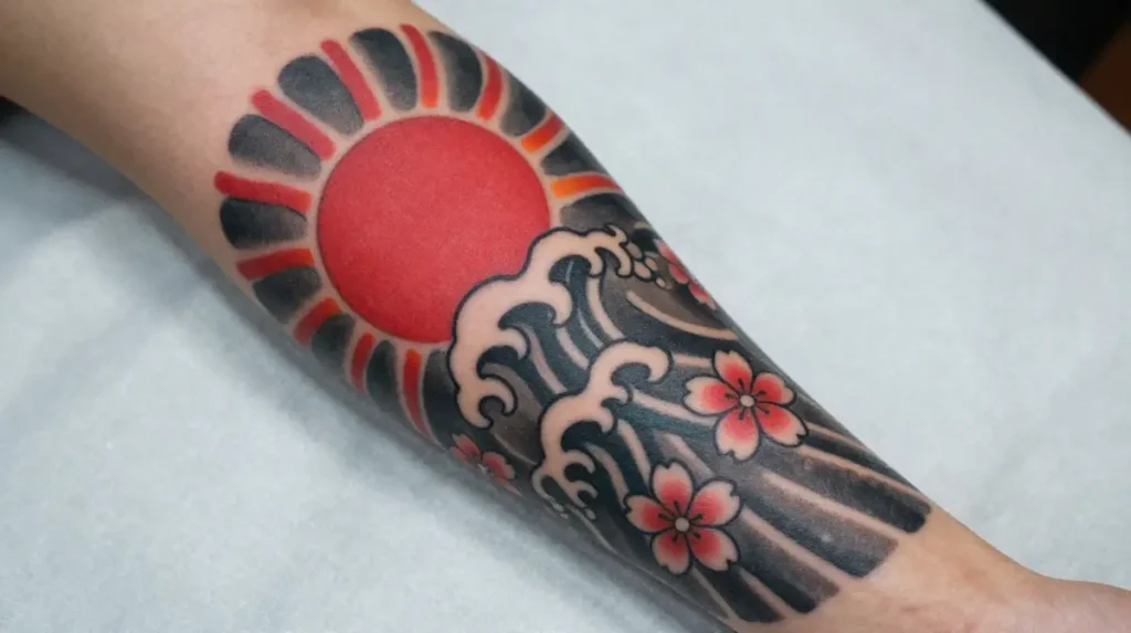 Japanese Style Sunrise Tattoo on the Sleeve