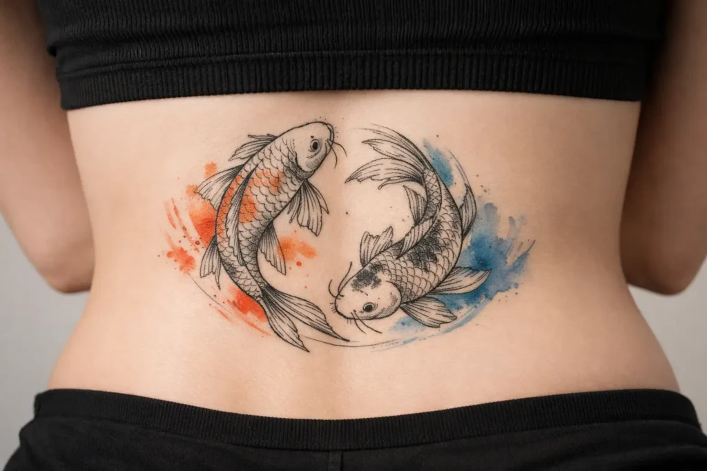 Koi Fish Lower Back Tattoo