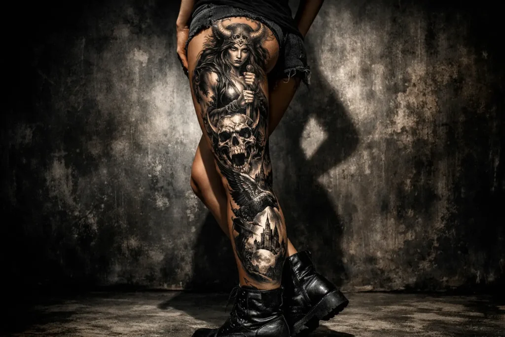 Large Statement Leg Tattoo Placement Eye Catching