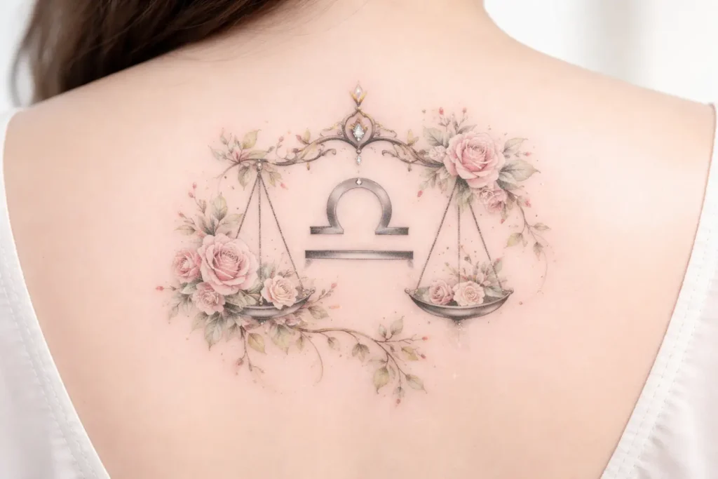 Libra Tattoo with Flowers