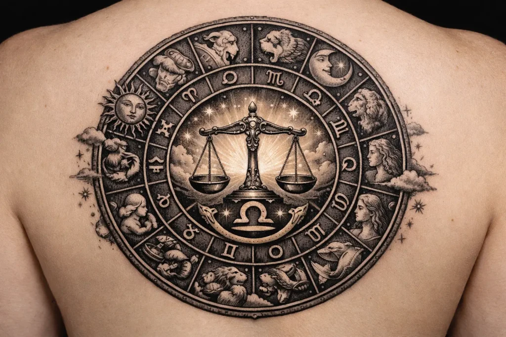 Libra Zodiac Wheel Tattoo