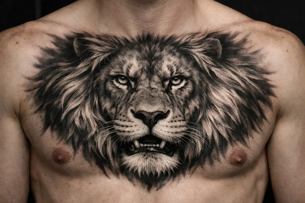 Lion Chest Tattoo