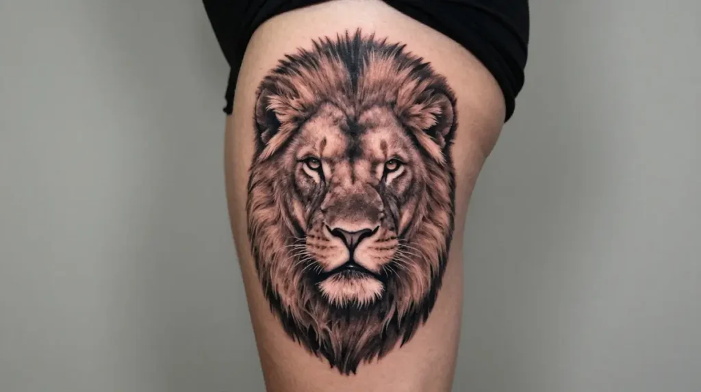 Lion Thigh Tattoo