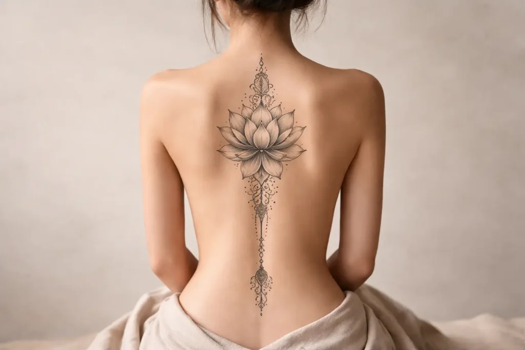 Lotus Flower Spine Tattoo