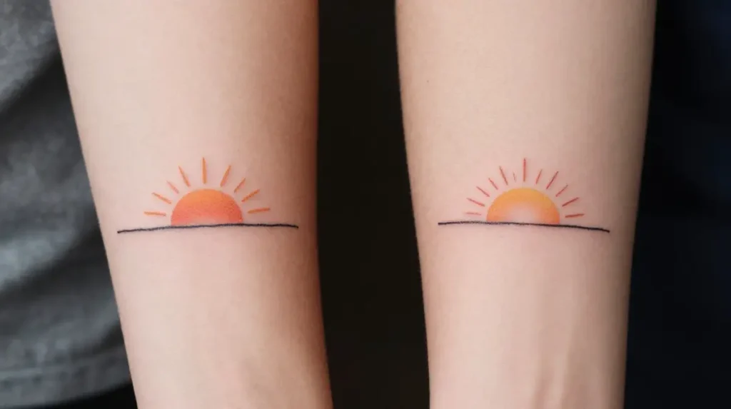 Matching Sunrise Tattoos for Two People