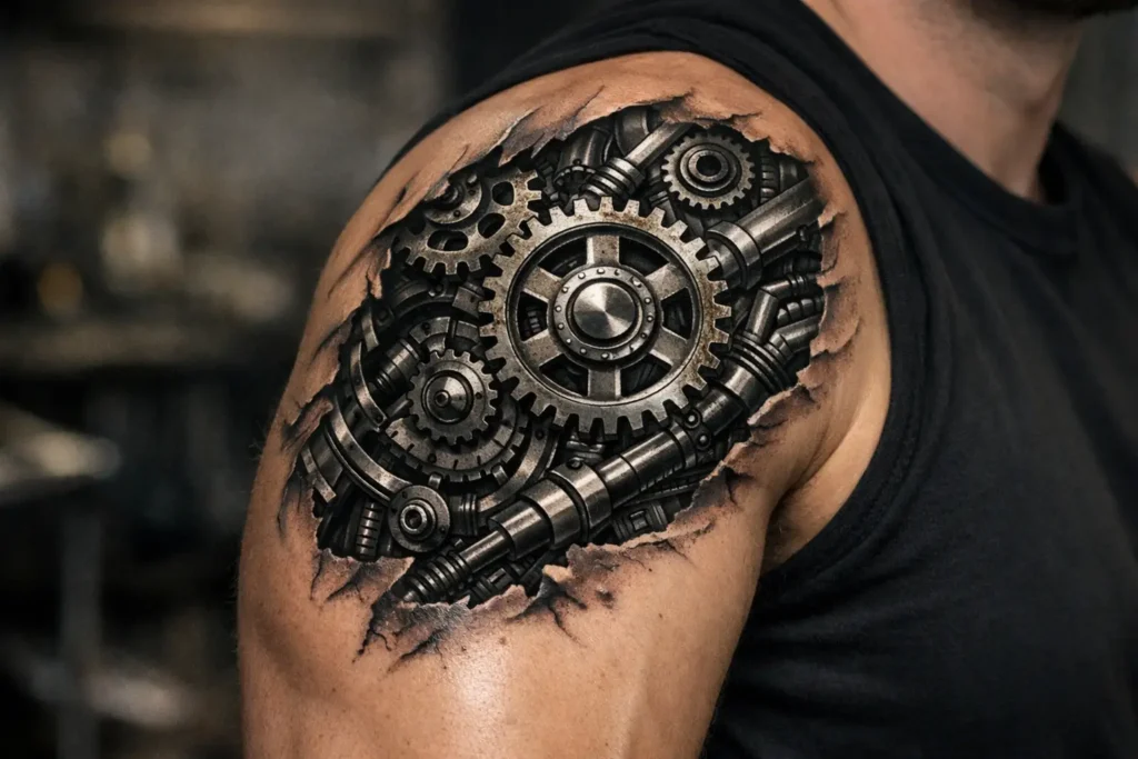 Mechanical Gear Tattoo