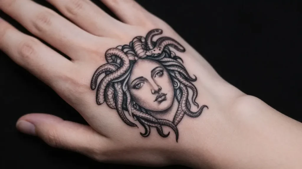 Medusa Portrait on the Back of the Hand