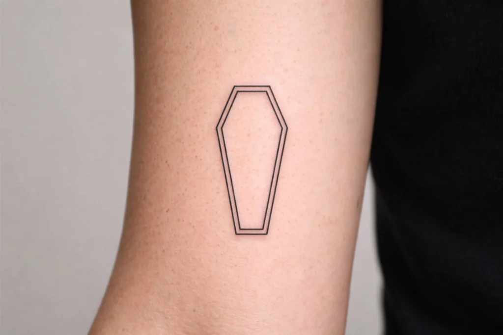 Minimal Coffin Outline Tattoo