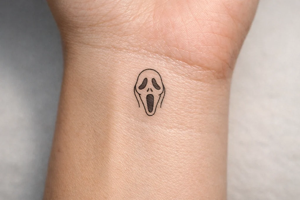 Minimal Ghostface Outline Tattoo