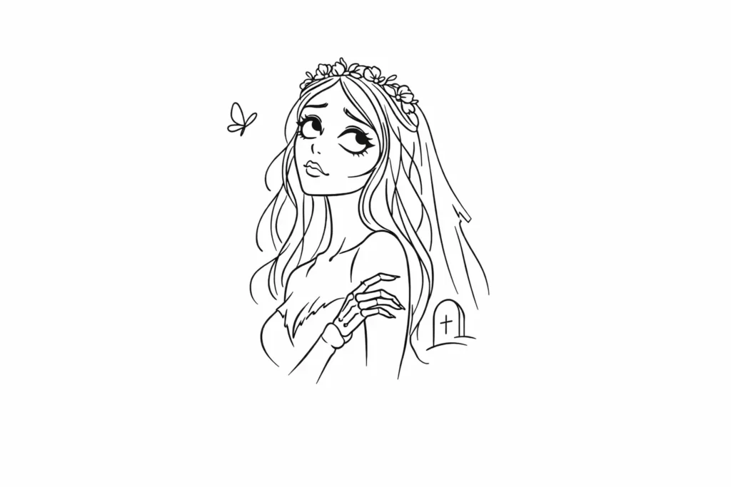 Minimal Line Art Corpse Bride Tattoo