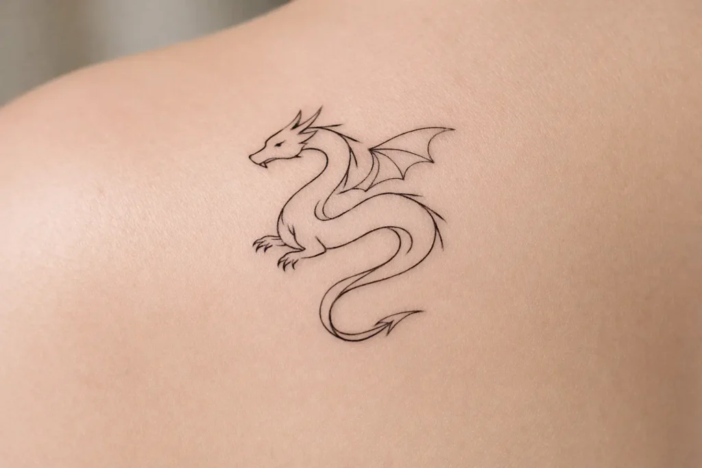 Minimalist Dragon Line Tattoo