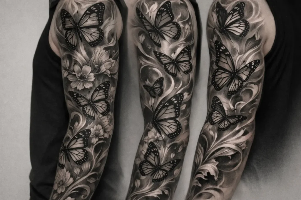 Monarch Butterfly Sleeve Tattoo