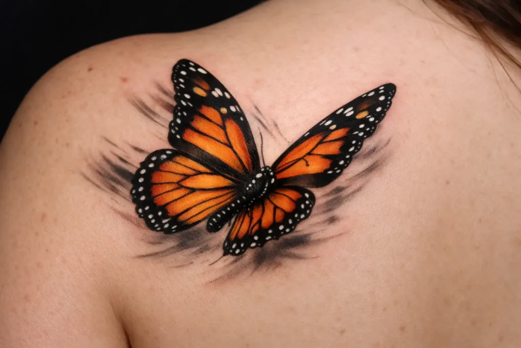 Monarch Butterfly in Flight Tattoo