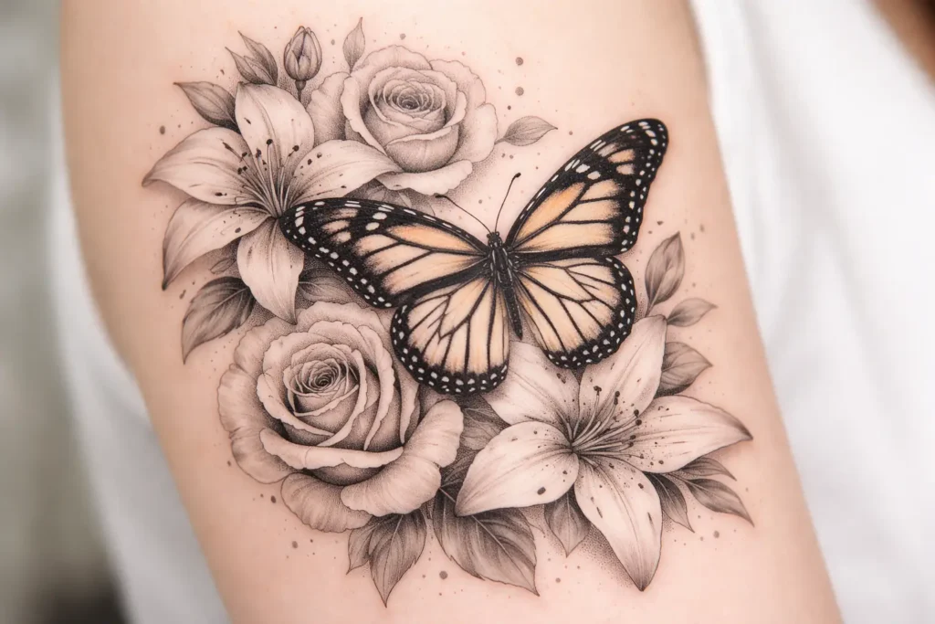 Monarch Butterfly with Flowers