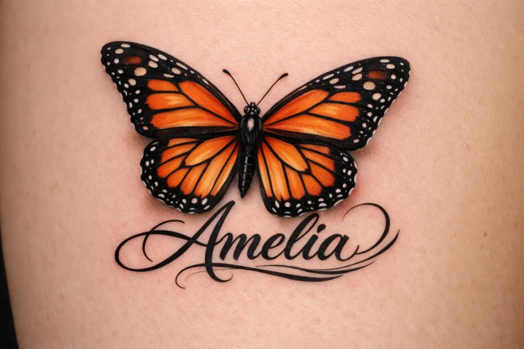 Monarch Butterfly with Name Tattoo