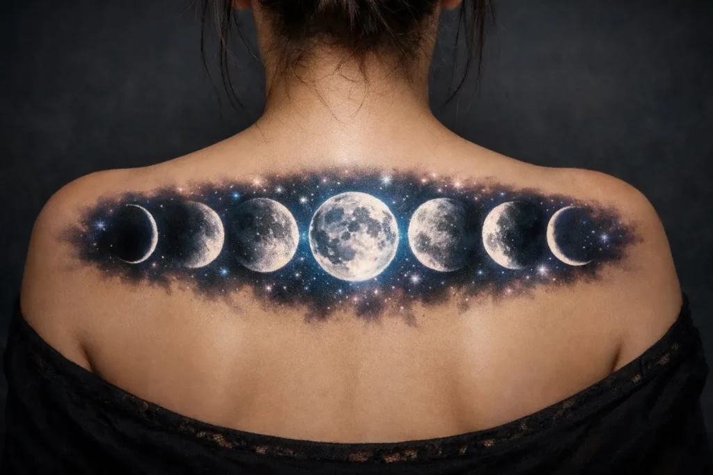 Moon Phase Back Tattoo