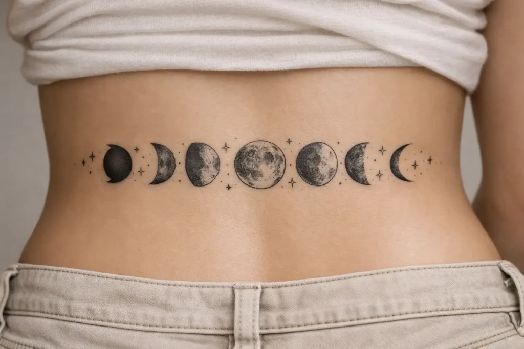 Moon Phase Lower Back Tattoo