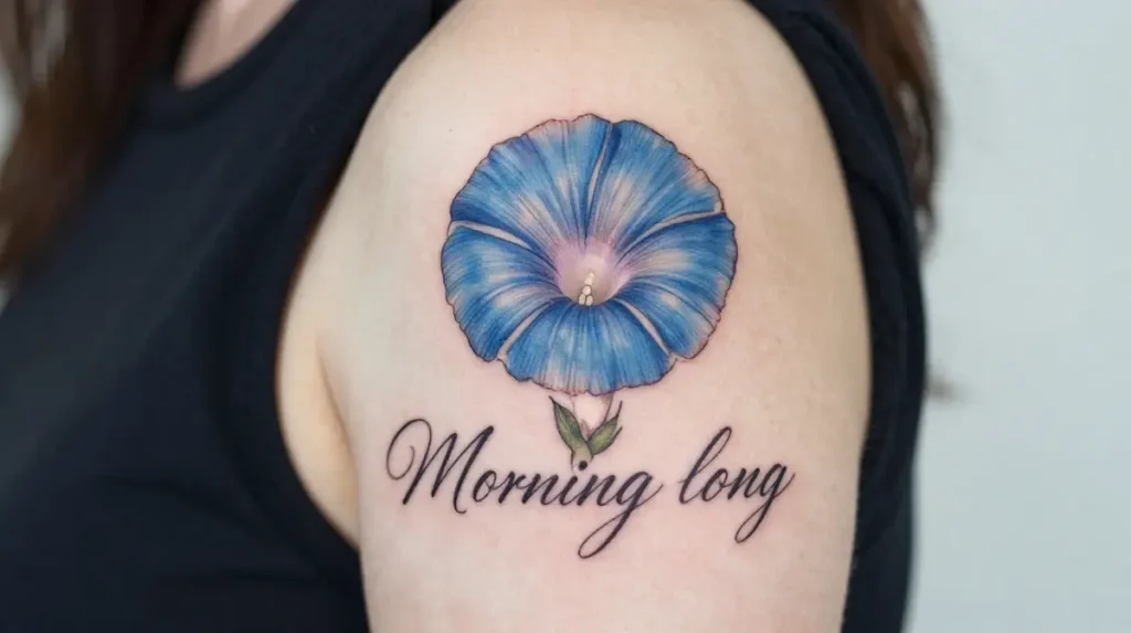 Morning Glory with Name Script Tattoo