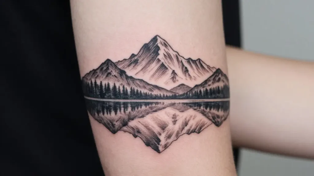 Mountain and River Scene Tattoo