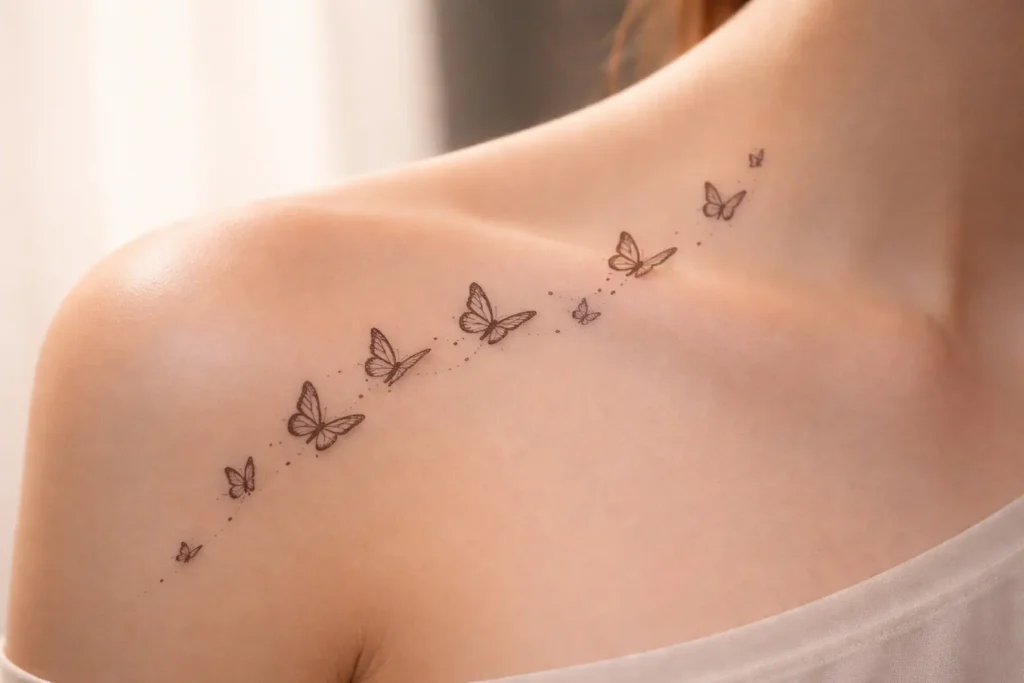 Multiple Butterfly Trail Tattoo Designs