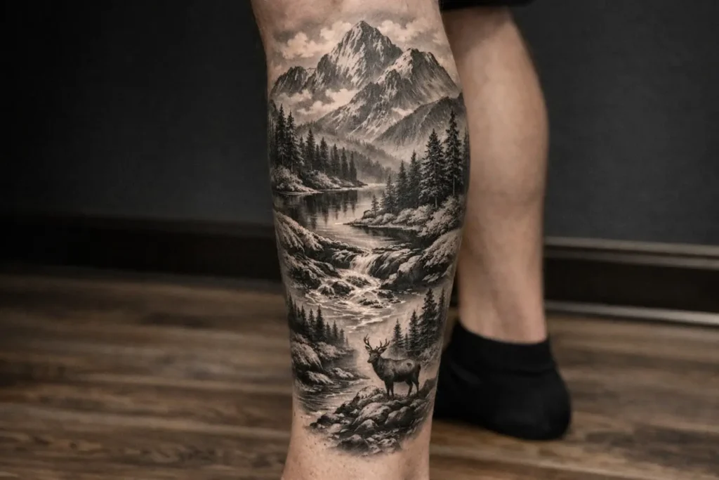 Nature Inspired Leg Tattoo