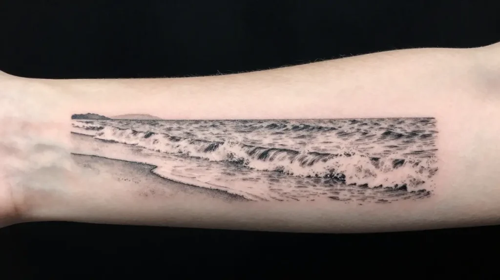Ocean Shoreline Scene Tattoo