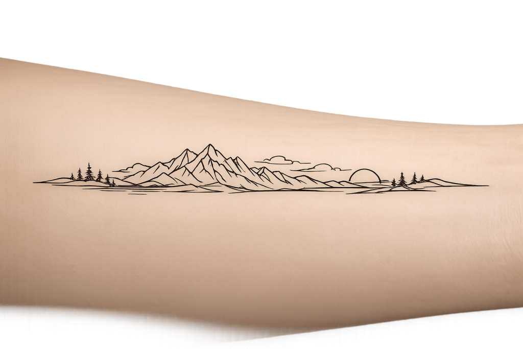 One Line Mountain Tattoo