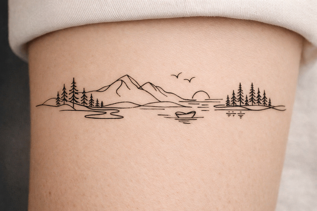 One Line Nature Scene Tattoo