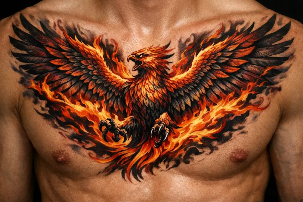 Phoenix Chest Tattoo