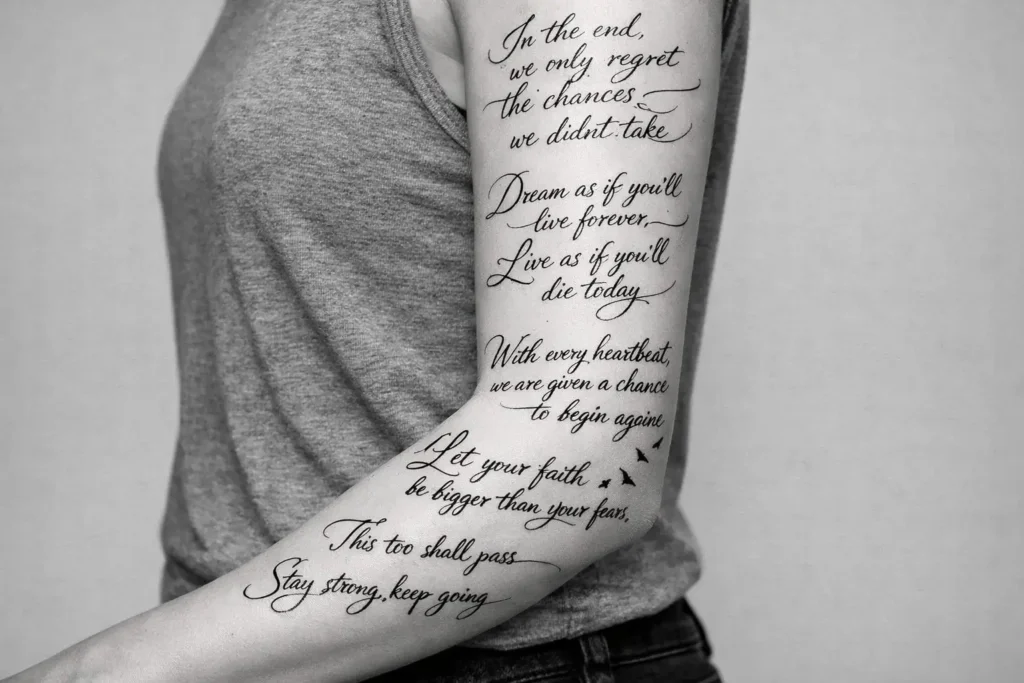 Quote and Script Sleeve Tattoo