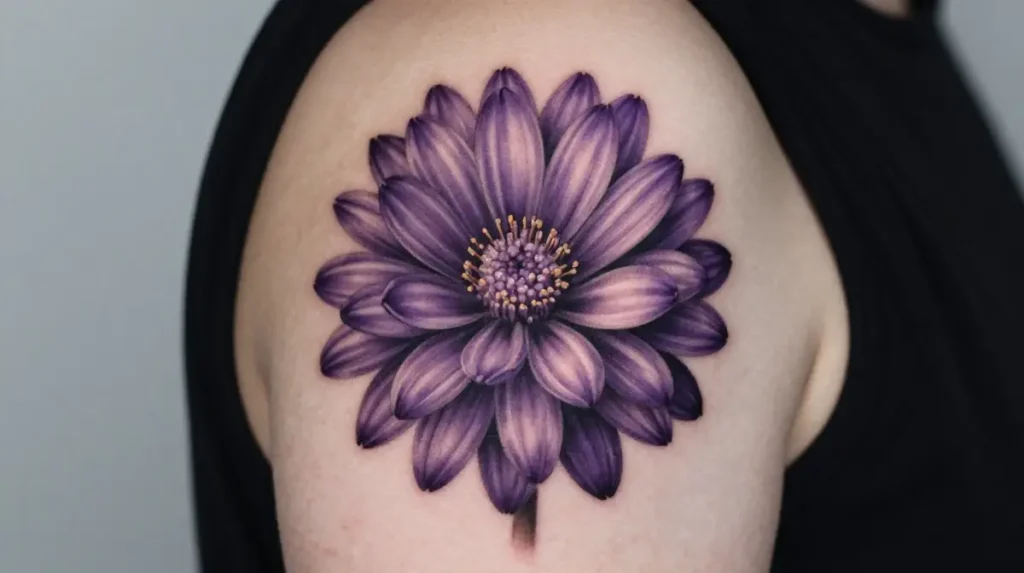 Realistic Botanical Aster Tattoo