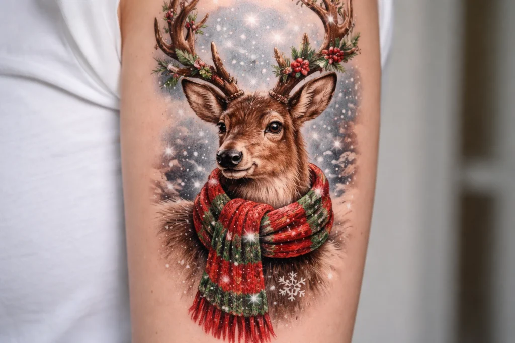 Reindeer Tattoo with Festive Touch