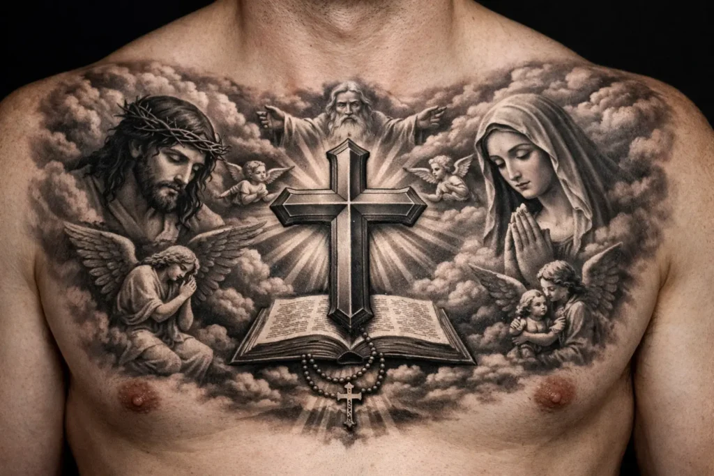 Religious Chest Tattoo
