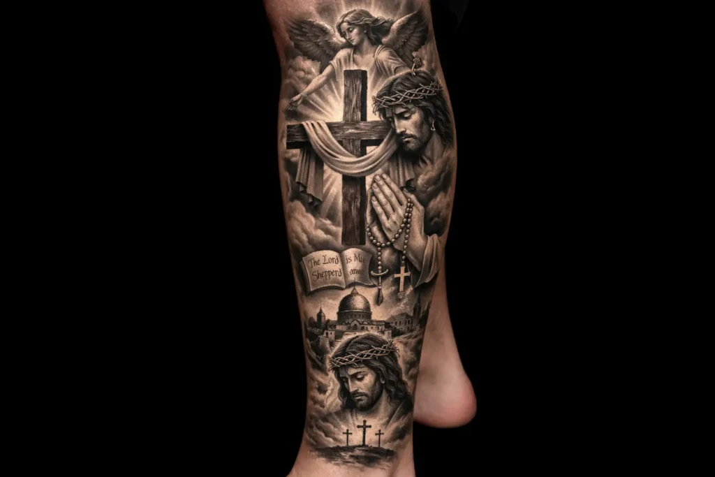 Religious Leg Tattoo