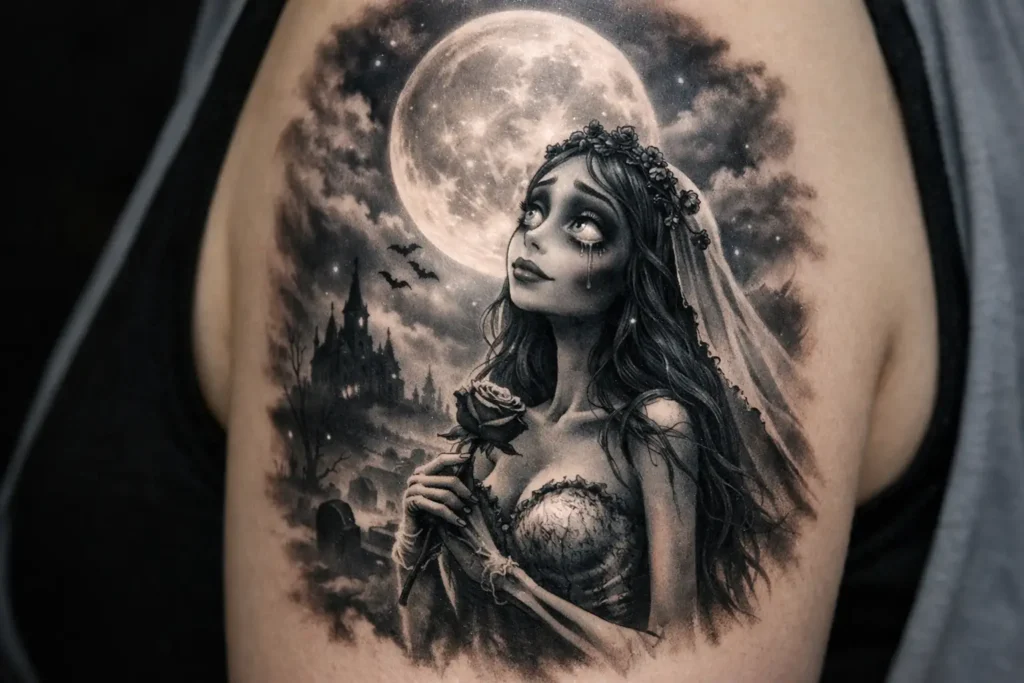 Romantic Moonlight Scene Tattoo
