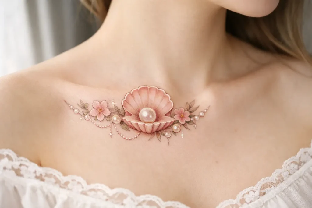 Romantic Seashell and Pearl Tattoo Ideas