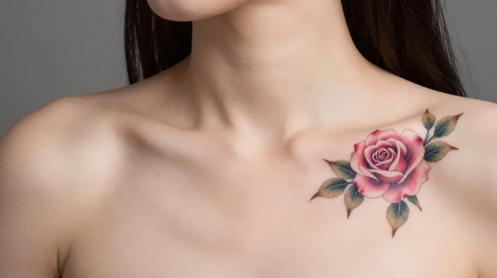 Rose Tattoos on Collarbone