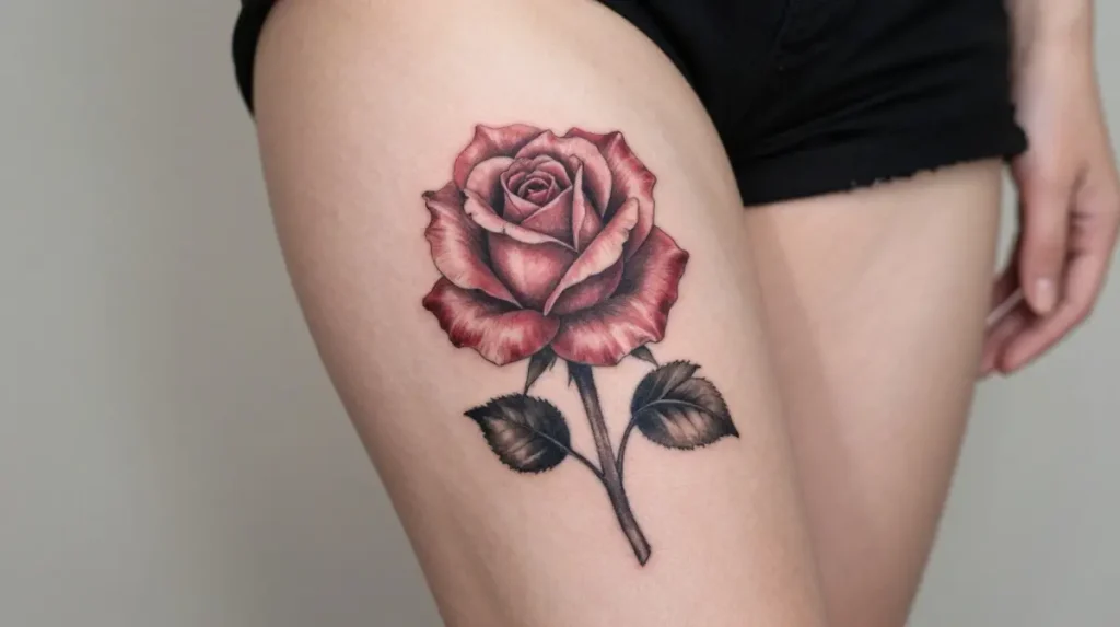 Rose Thigh Tattoo