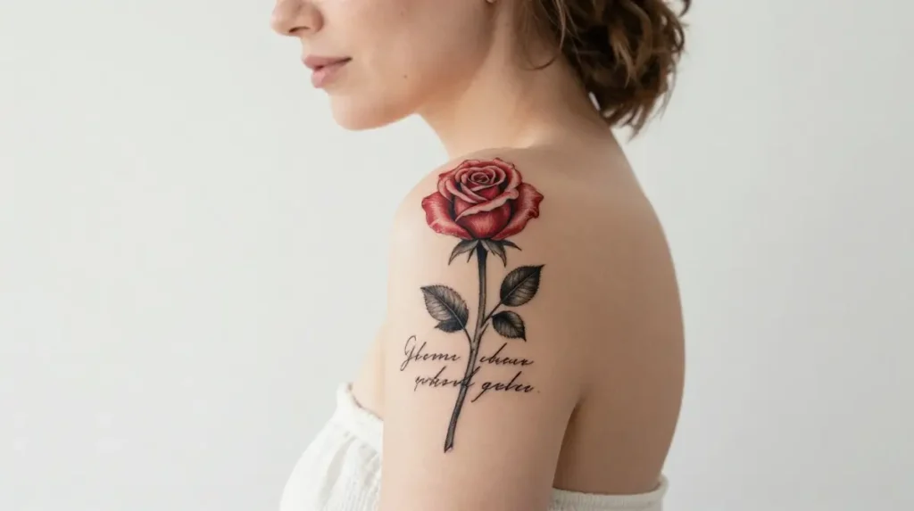 Rose and Quote Tattoos