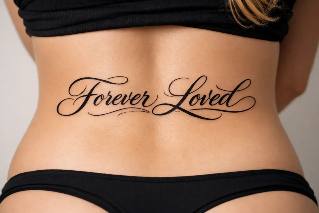 Script and Lettering Lower Back Tattoo